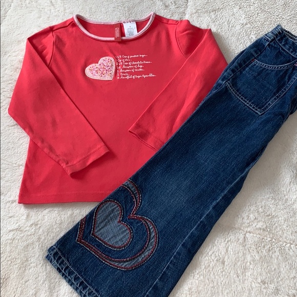 Gymboree Other - Gymboree 2 pc top jeans 5 hearts set Very good
